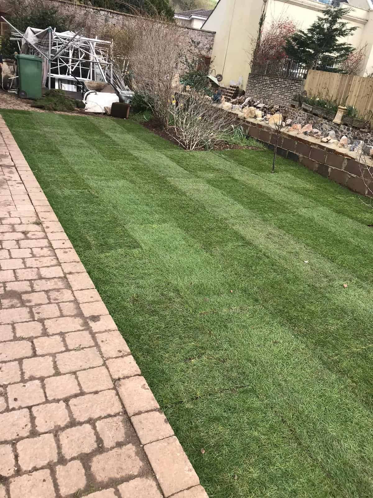 Garden transformation with turfing and raised beds in Gloucestershire