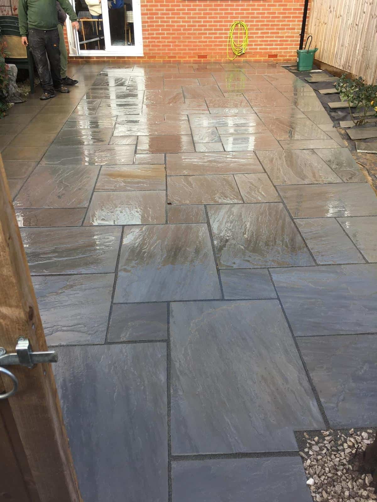 patios Gloucester Indian sandstone patio with raised border by SJS in Gloucester